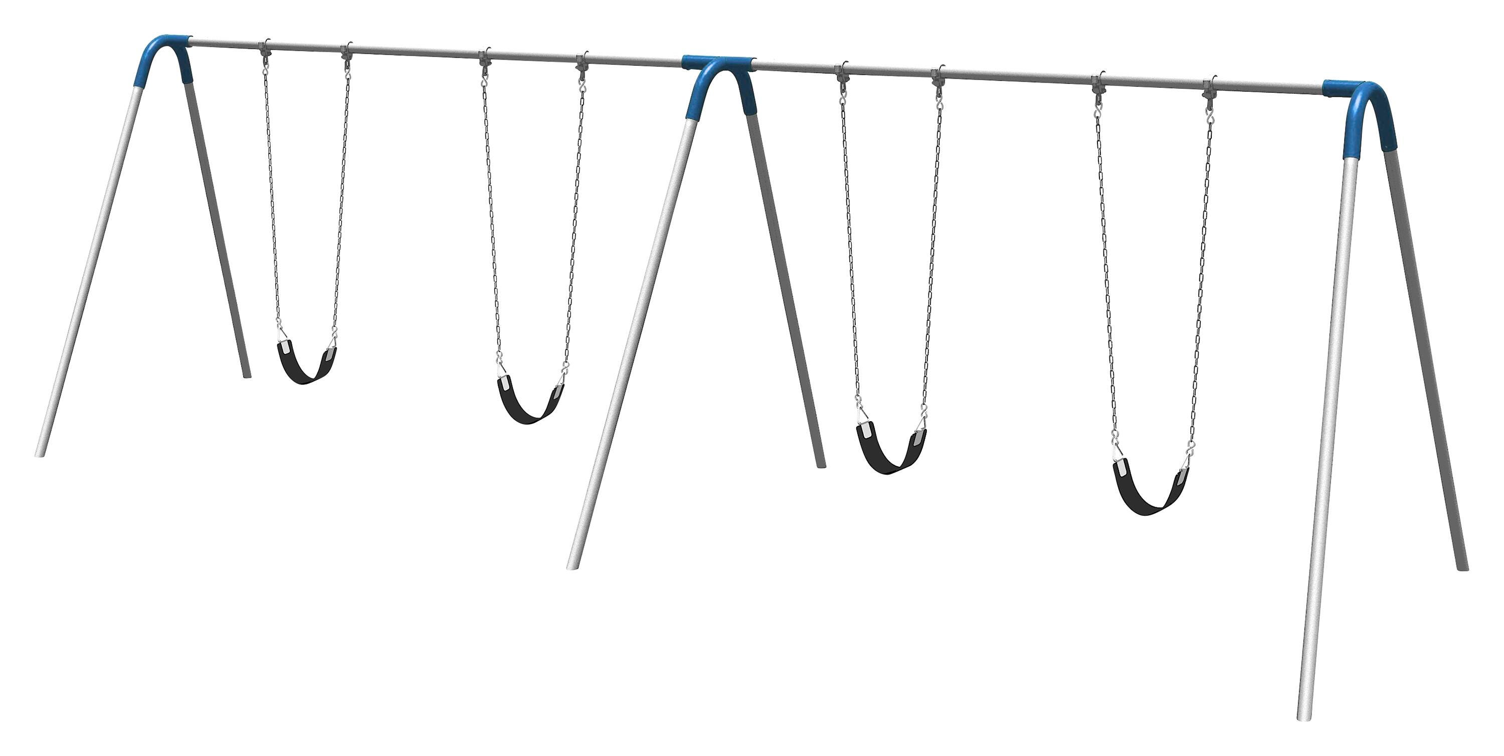 UltraPlay Bipod Double Bay Swing With Galvanized Frame, 4 Strap Seats, Blue Yoke Connectors, 198 x 96 x 96 inches, Item Number 1478663